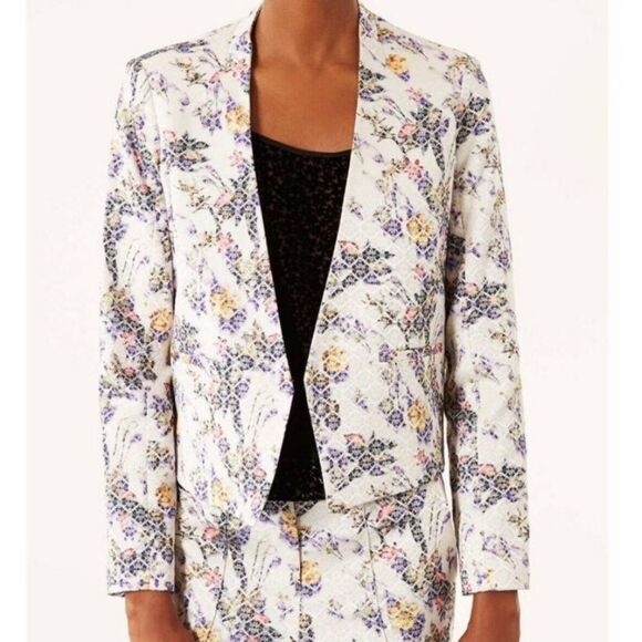 TOPSHOP | Floral White Metallic Cropped Blazer 8 - Picture 1 of 11
